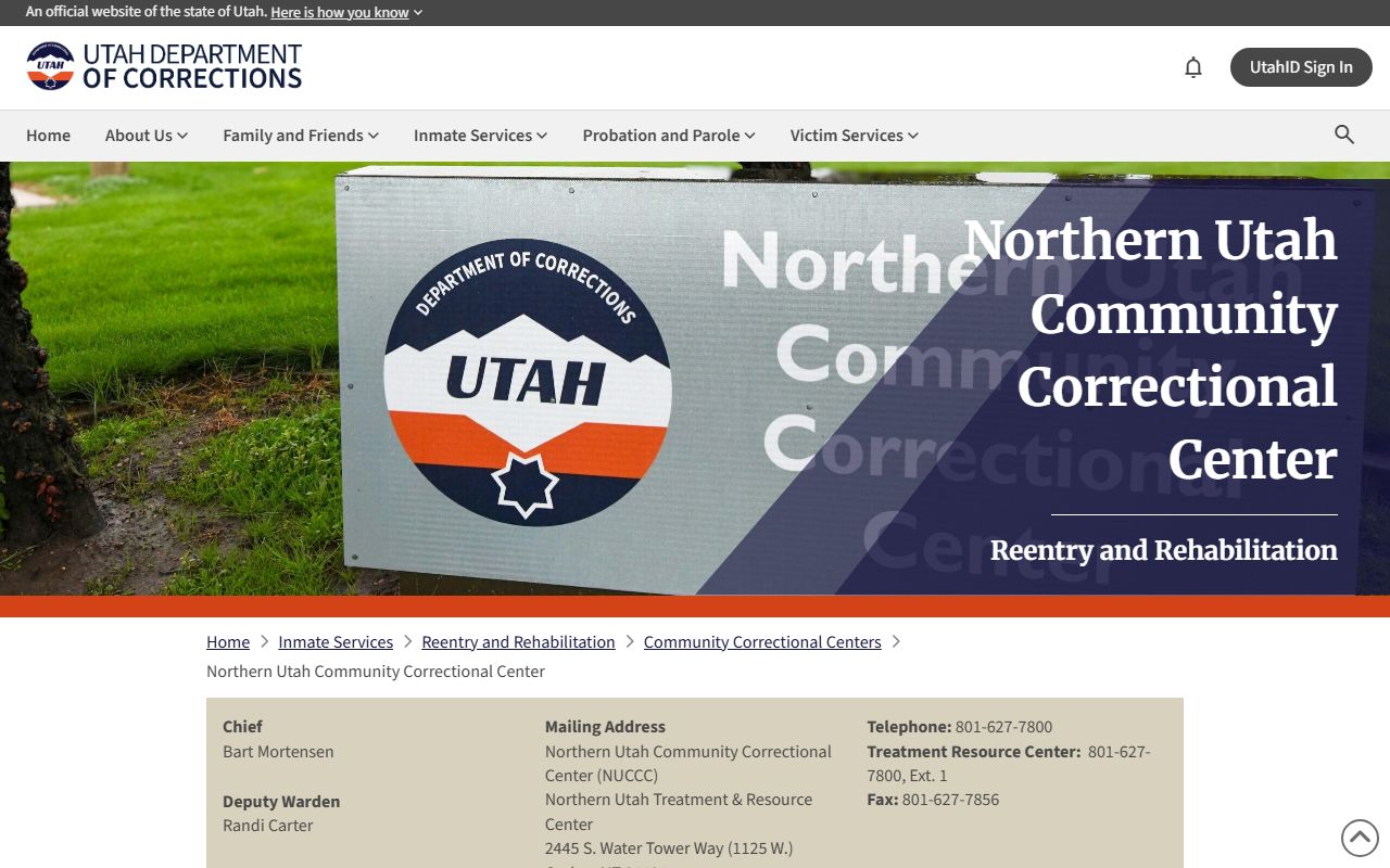 Utah Department of Corrections Northern Utah Community Correctional Center facility page