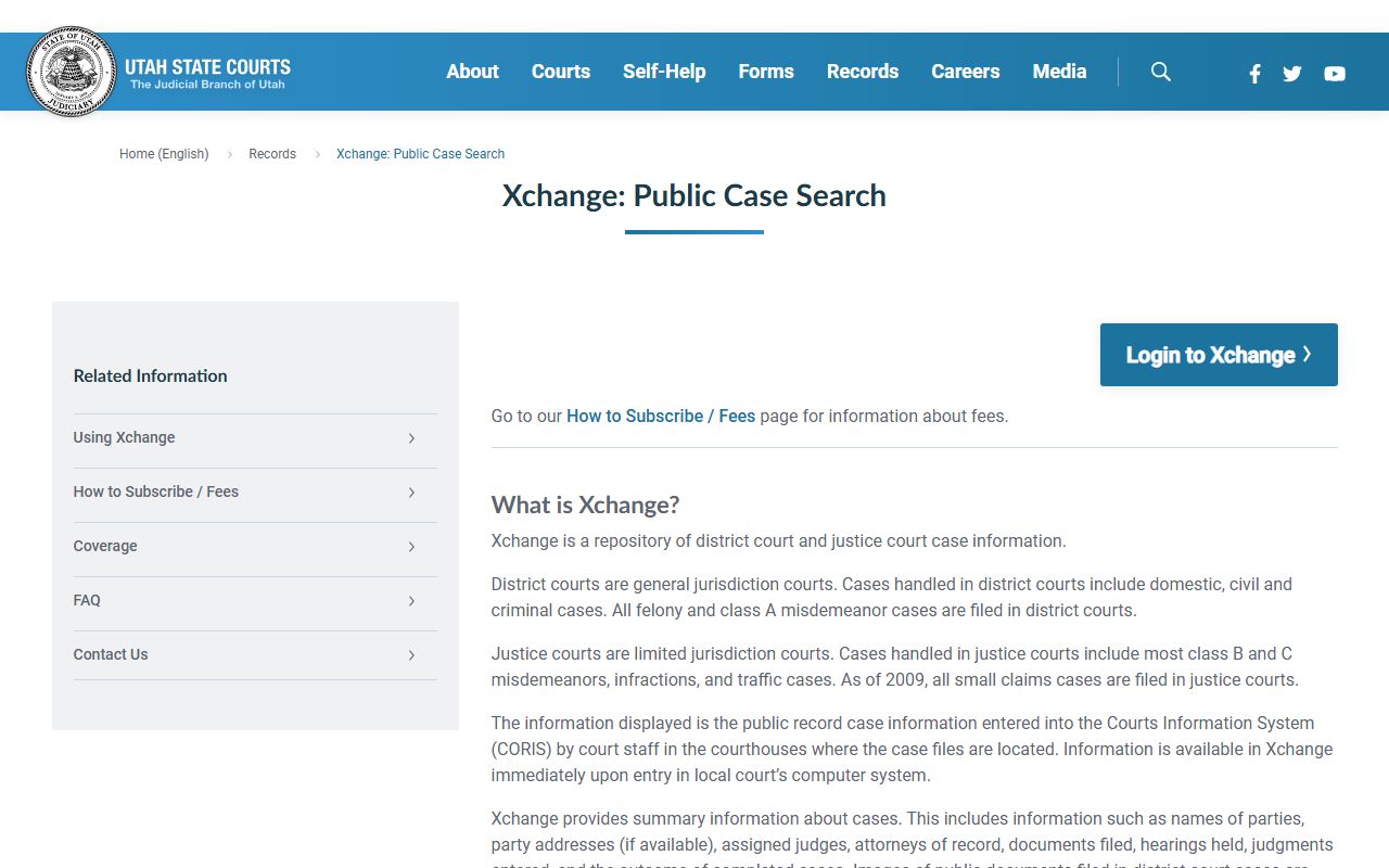 Utah Xchange court records search information for Weber County arrest cases